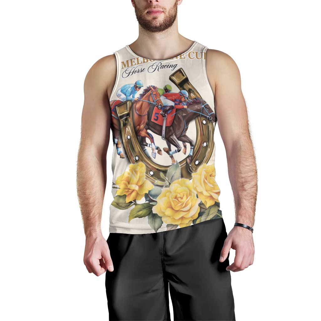 Melbourne Horse Racing Personalised Men Tank Top Australian Horse With Yellow Roses - Vibe Hoodie Shop