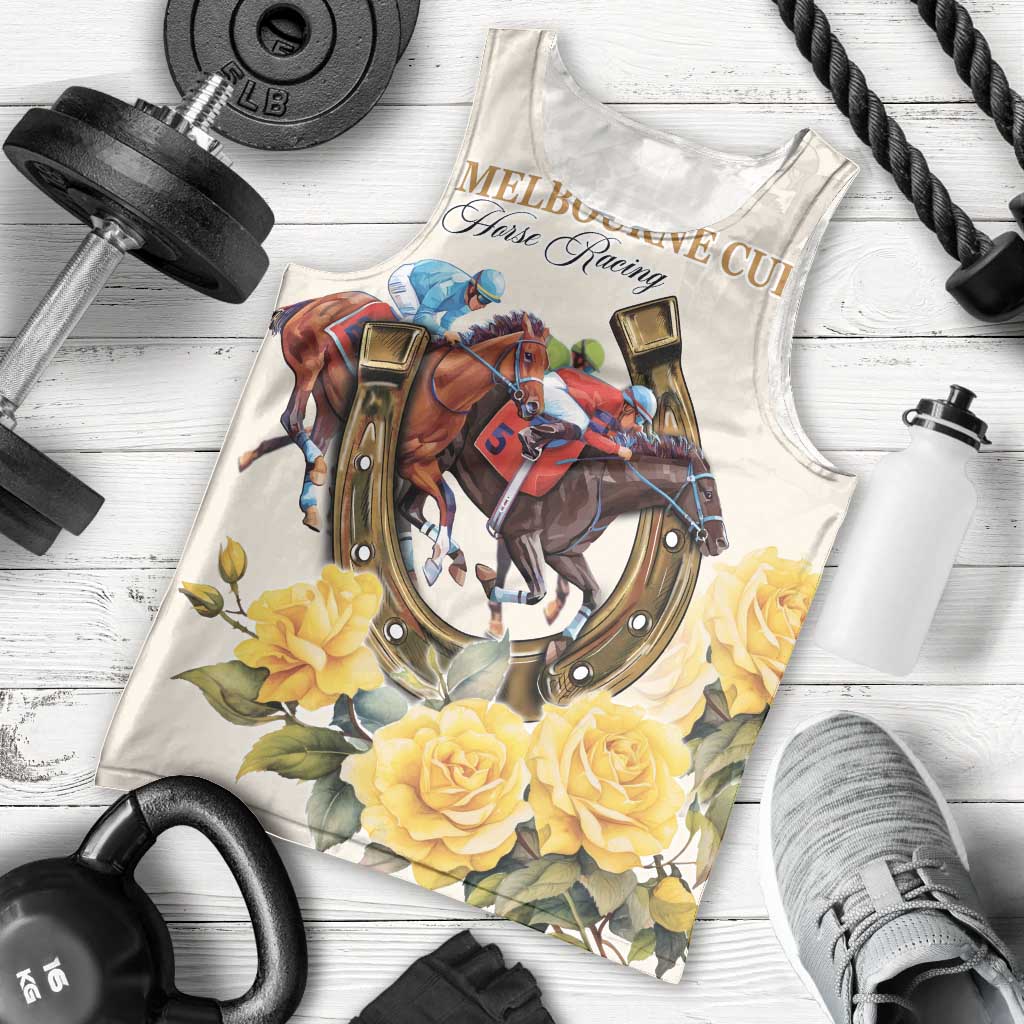 Melbourne Horse Racing Personalised Men Tank Top Australian Horse With Yellow Roses - Vibe Hoodie Shop