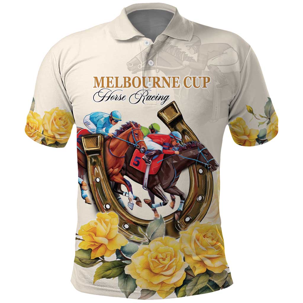 Melbourne Horse Racing Personalised Polo Shirt Australian Horse With Yellow Roses LT9 - Vibe Hoodie Shop