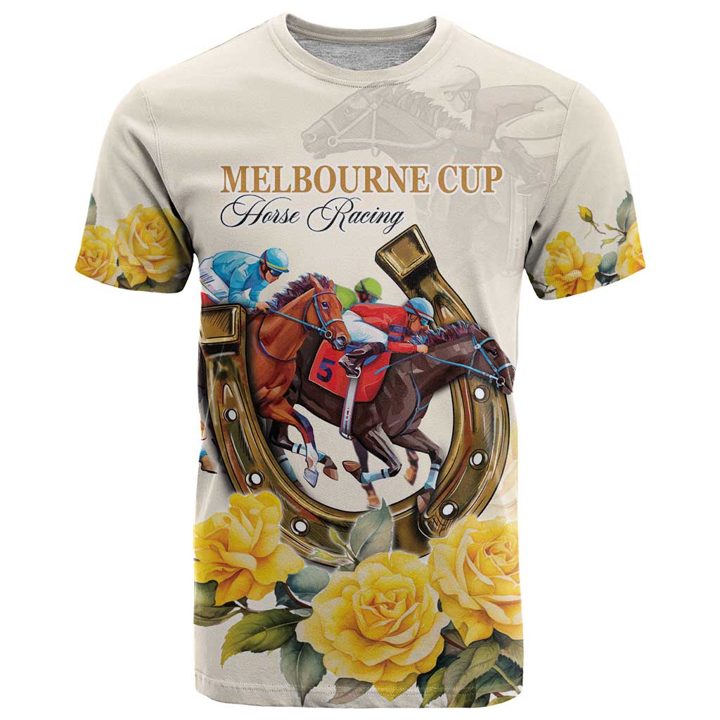 Melbourne Horse Racing Personalised T Shirt Australian Horse With Yellow Roses LT9 - Vibe Hoodie Shop