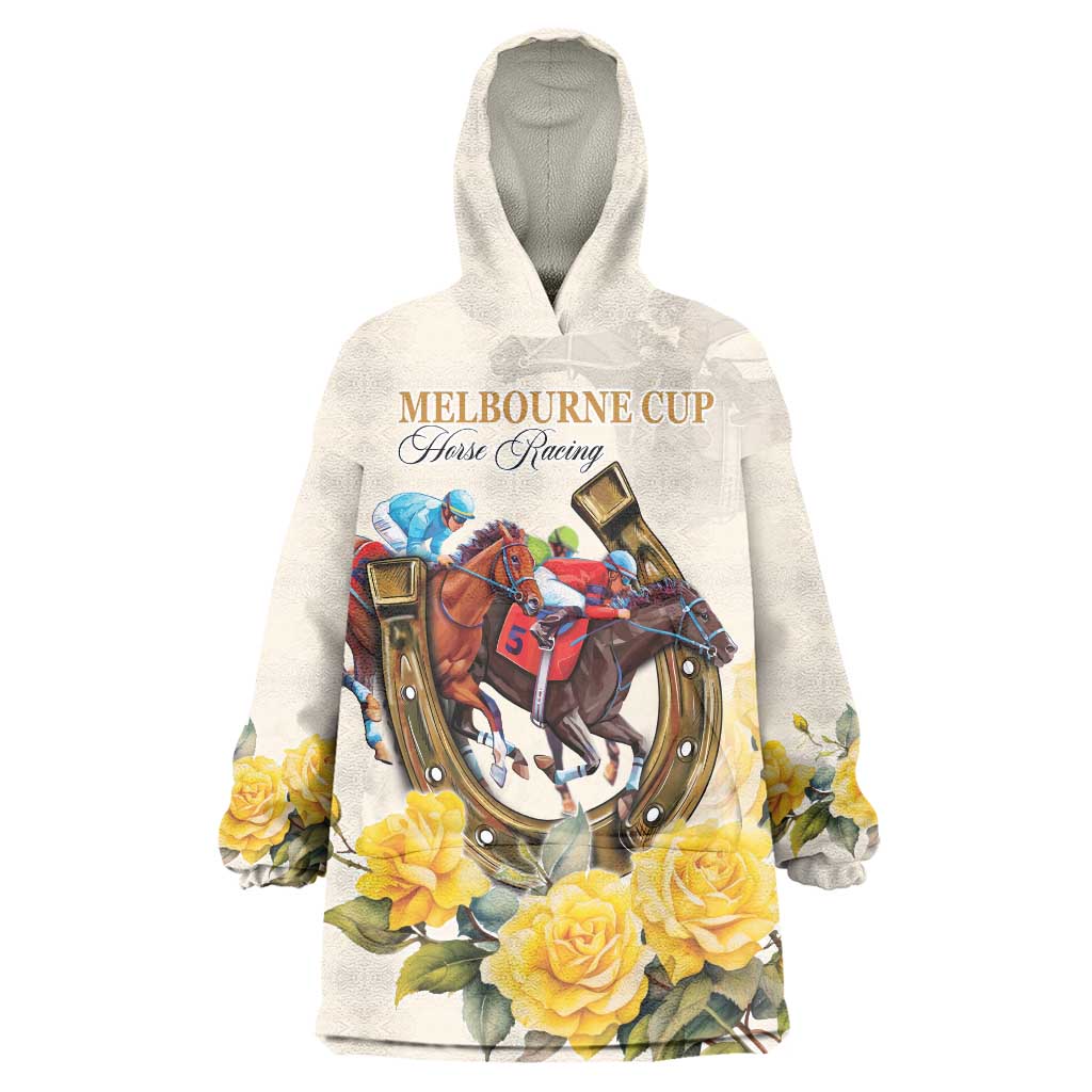 Melbourne Horse Racing Personalised Wearable Blanket Hoodie Australian Horse With Yellow Roses - Vibe Hoodie Shop