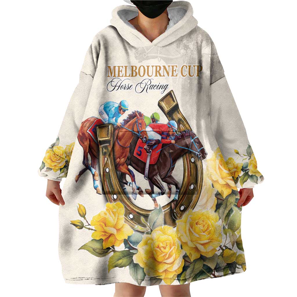 Melbourne Horse Racing Personalised Wearable Blanket Hoodie Australian Horse With Yellow Roses - Vibe Hoodie Shop