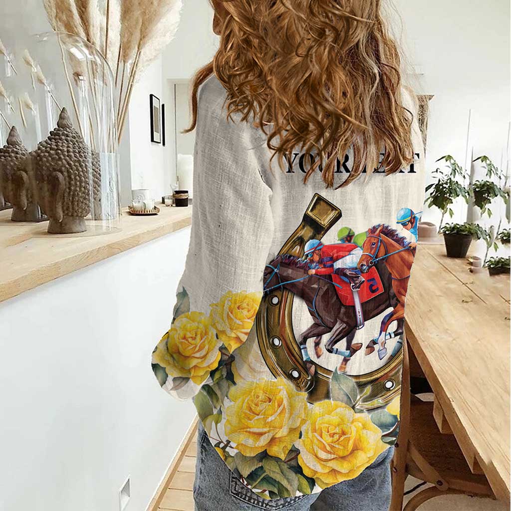 Melbourne Horse Racing Personalised Women Casual Shirt Australian Horse With Yellow Roses - Vibe Hoodie Shop