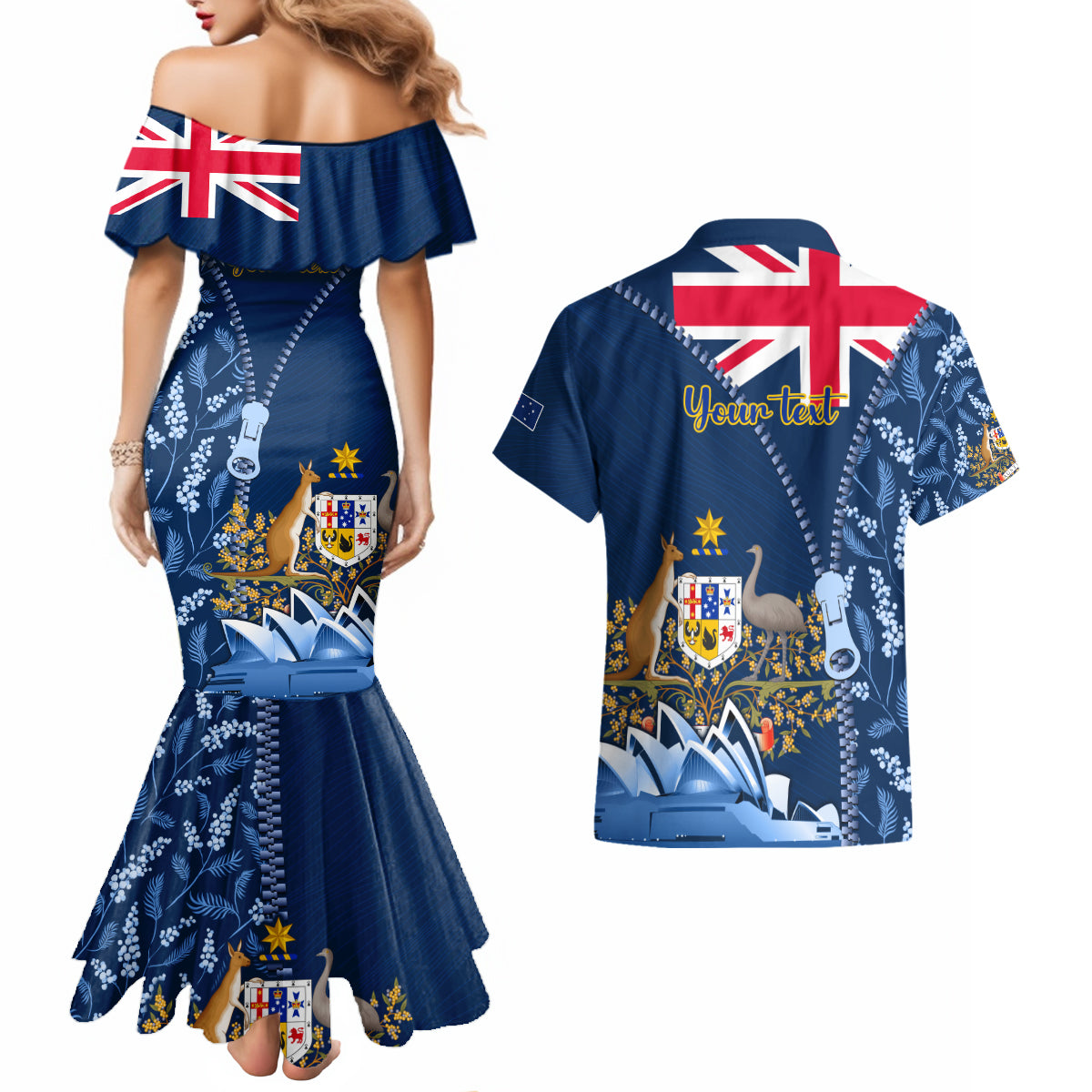 Personalised Happy Australia Day 26 January Couples Matching Mermaid Dress and Hawaiian Shirt LT9