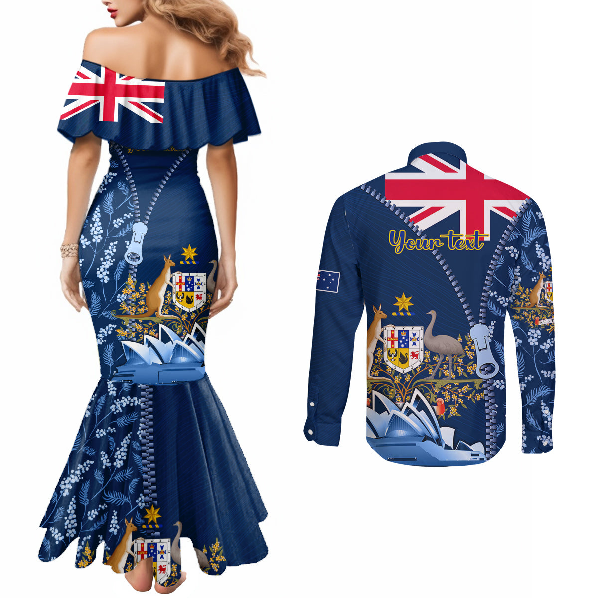 Personalised Happy Australia Day 26 January Couples Matching Mermaid Dress and Long Sleeve Button Shirt LT9