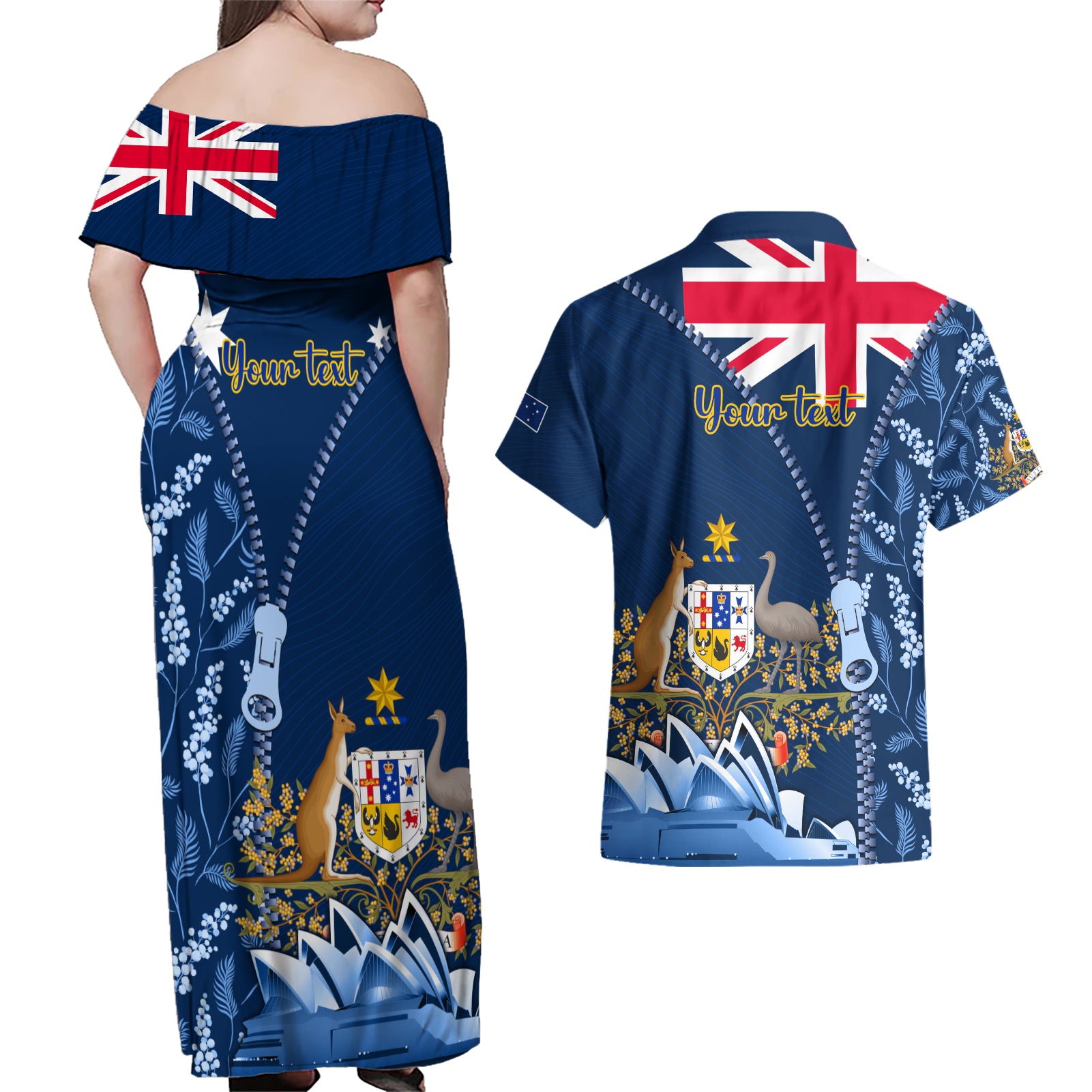 Personalised Happy Australia Day 26 January Couples Matching Off Shoulder Maxi Dress and Hawaiian Shirt LT9