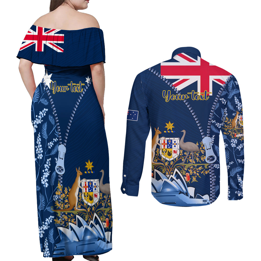 Personalised Happy Australia Day 26 January Couples Matching Off Shoulder Maxi Dress and Long Sleeve Button Shirt LT9