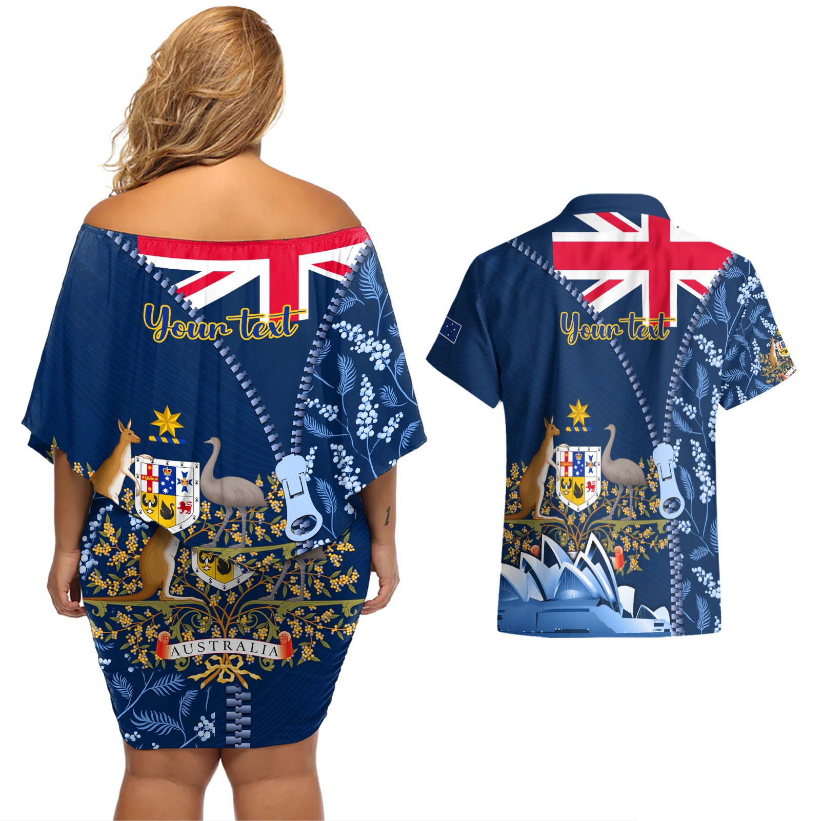 Personalised Happy Australia Day 26 January Couples Matching Off Shoulder Short Dress and Hawaiian Shirt LT9