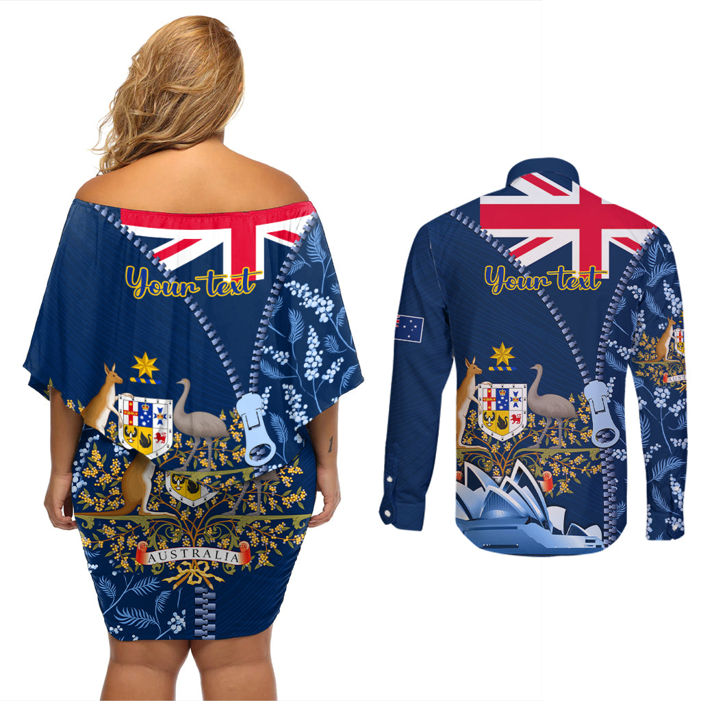 Personalised Happy Australia Day 26 January Couples Matching Off Shoulder Short Dress and Long Sleeve Button Shirt LT9