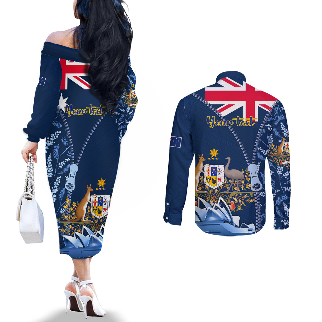 Personalised Happy Australia Day 26 January Couples Matching Off The Shoulder Long Sleeve Dress and Long Sleeve Button Shirt LT9