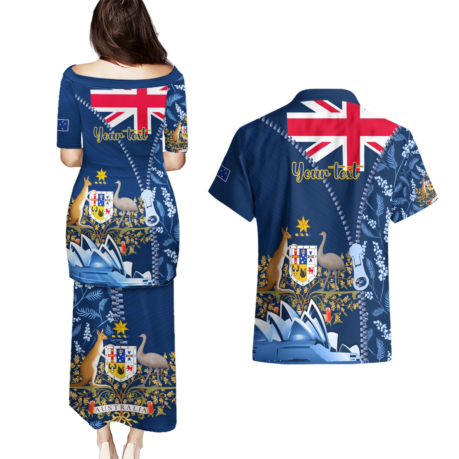 Personalised Happy Australia Day 26 January Couples Matching Puletasi Dress and Hawaiian Shirt LT9