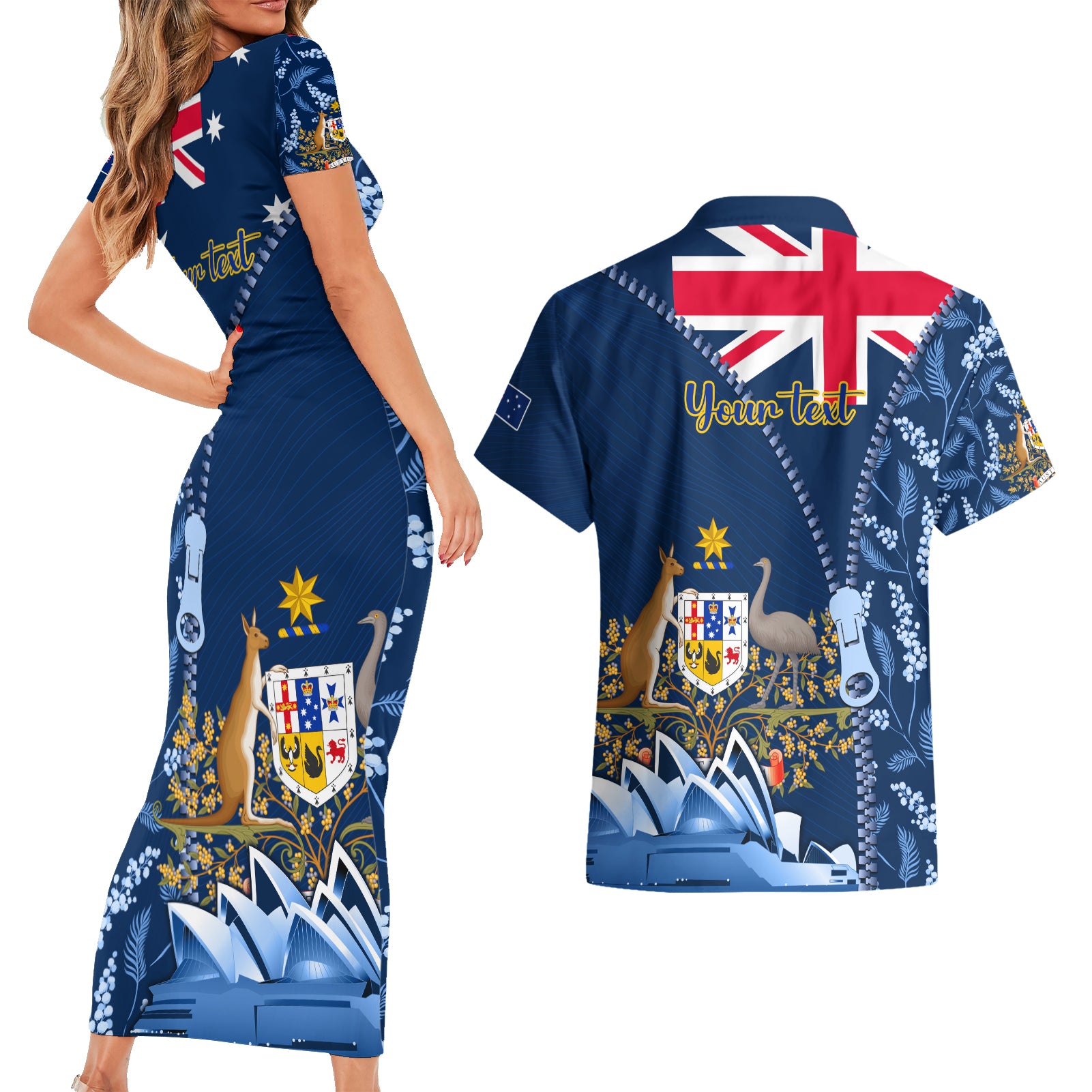 Personalised Happy Australia Day 26 January Couples Matching Short Sleeve Bodycon Dress and Hawaiian Shirt LT9