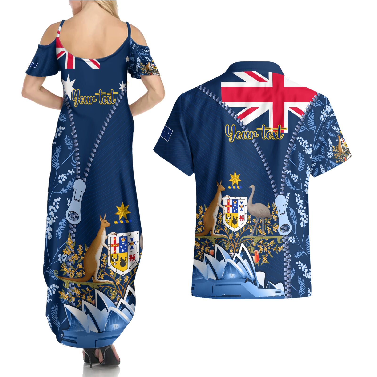 Personalised Happy Australia Day 26 January Couples Matching Summer Maxi Dress and Hawaiian Shirt LT9