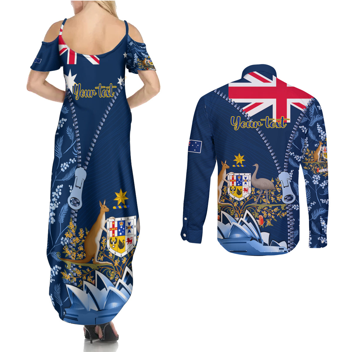 Personalised Happy Australia Day 26 January Couples Matching Summer Maxi Dress and Long Sleeve Button Shirt LT9