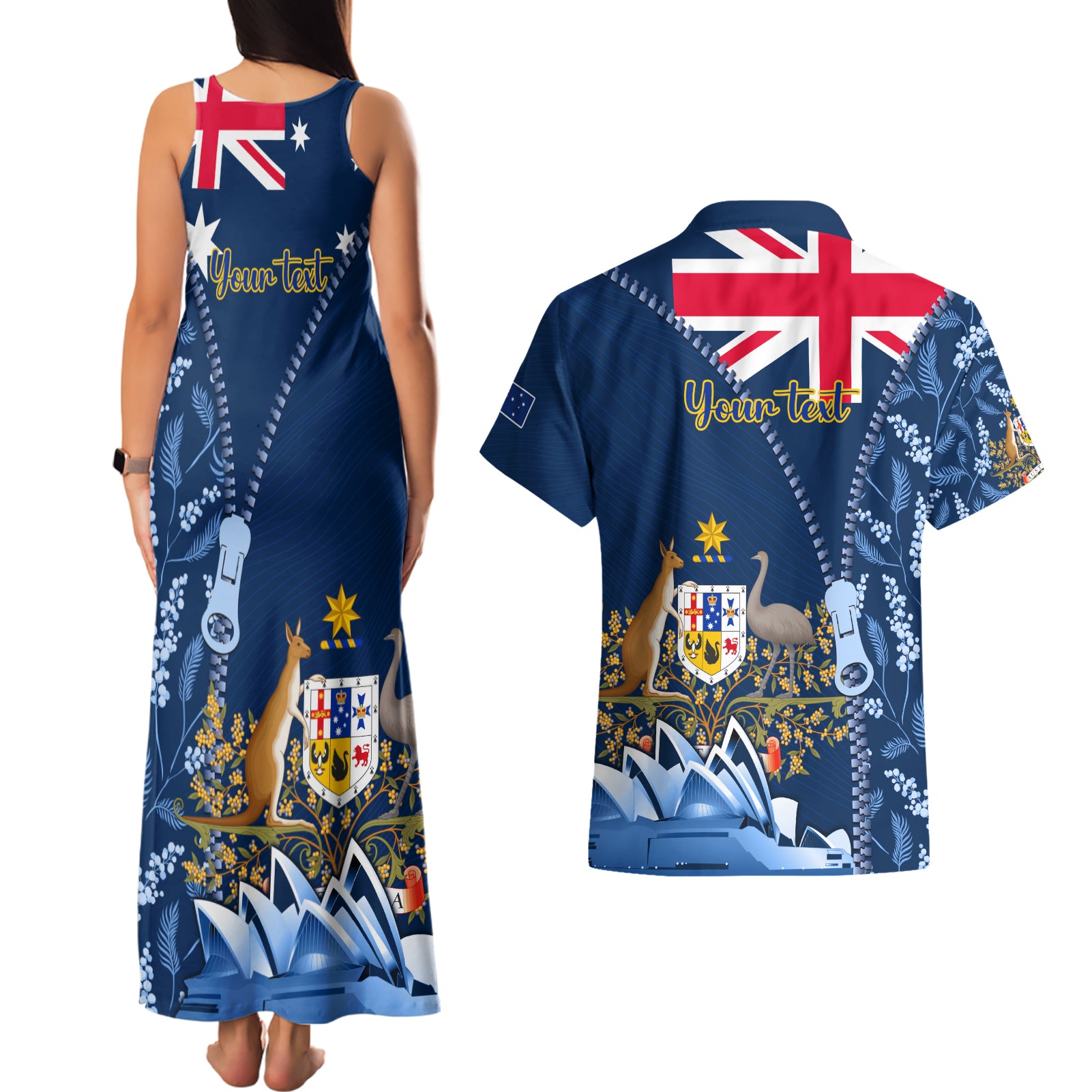 Personalised Happy Australia Day 26 January Couples Matching Tank Maxi Dress and Hawaiian Shirt LT9