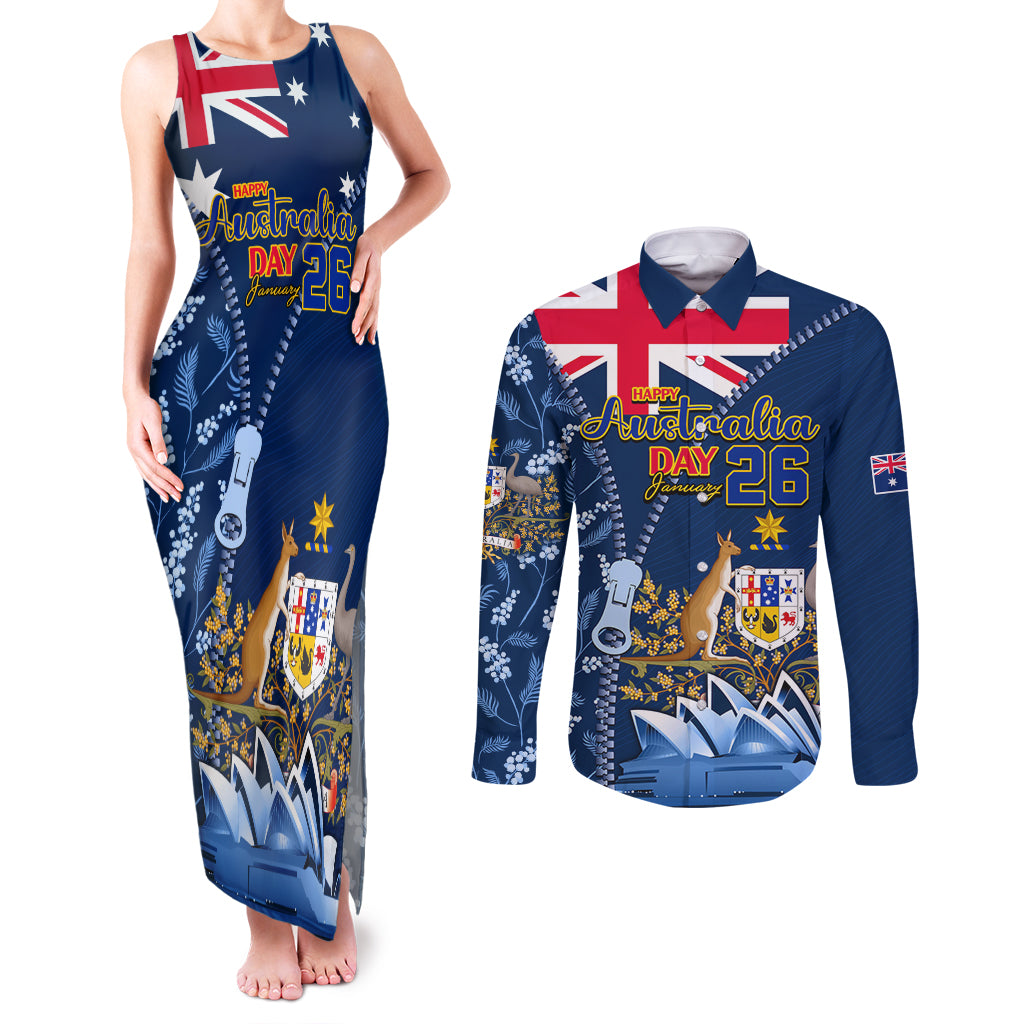 Personalised Happy Australia Day 26 January Couples Matching Tank Maxi Dress and Long Sleeve Button Shirt LT9