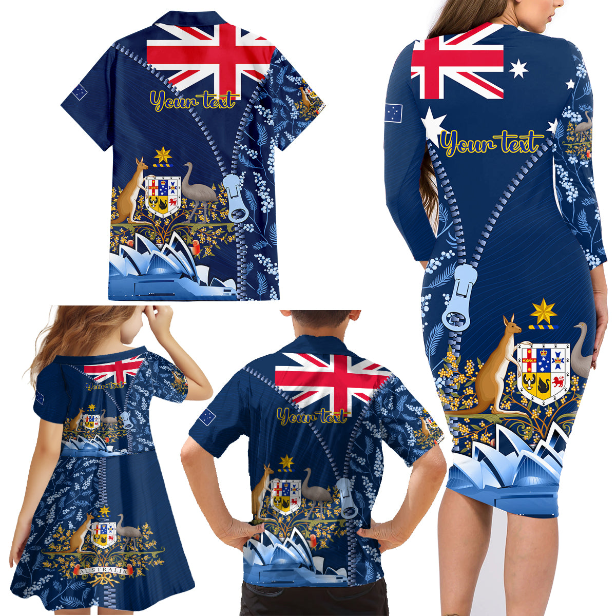 Personalised Happy Australia Day 26 January Family Matching Long Sleeve Bodycon Dress and Hawaiian Shirt LT9