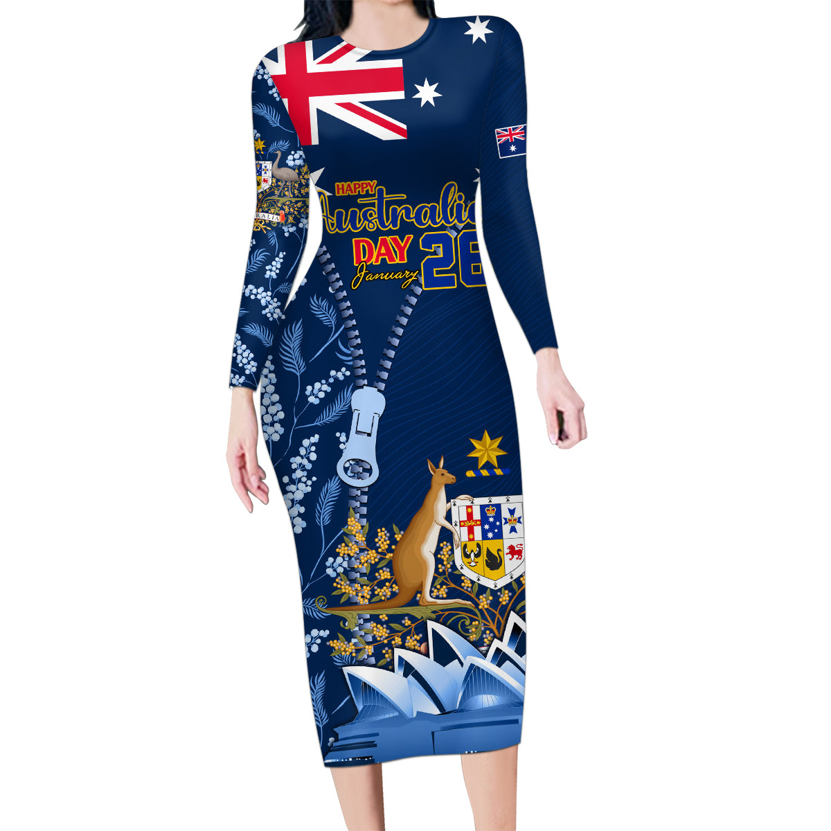 Personalised Happy Australia Day 26 January Family Matching Long Sleeve Bodycon Dress and Hawaiian Shirt LT9