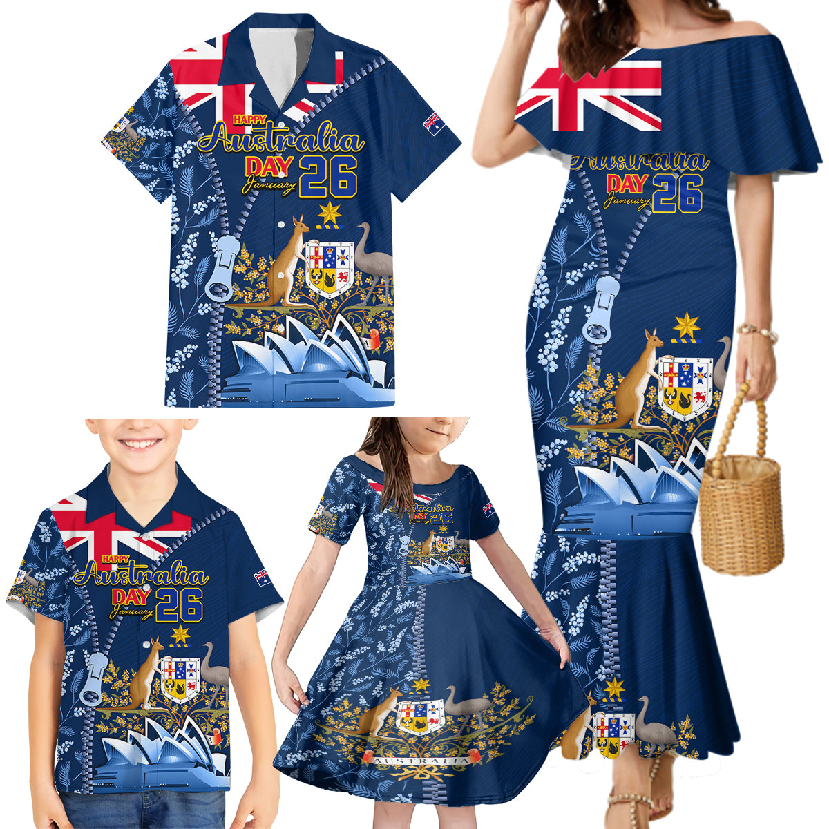 Personalised Happy Australia Day 26 January Family Matching Mermaid Dress and Hawaiian Shirt LT9