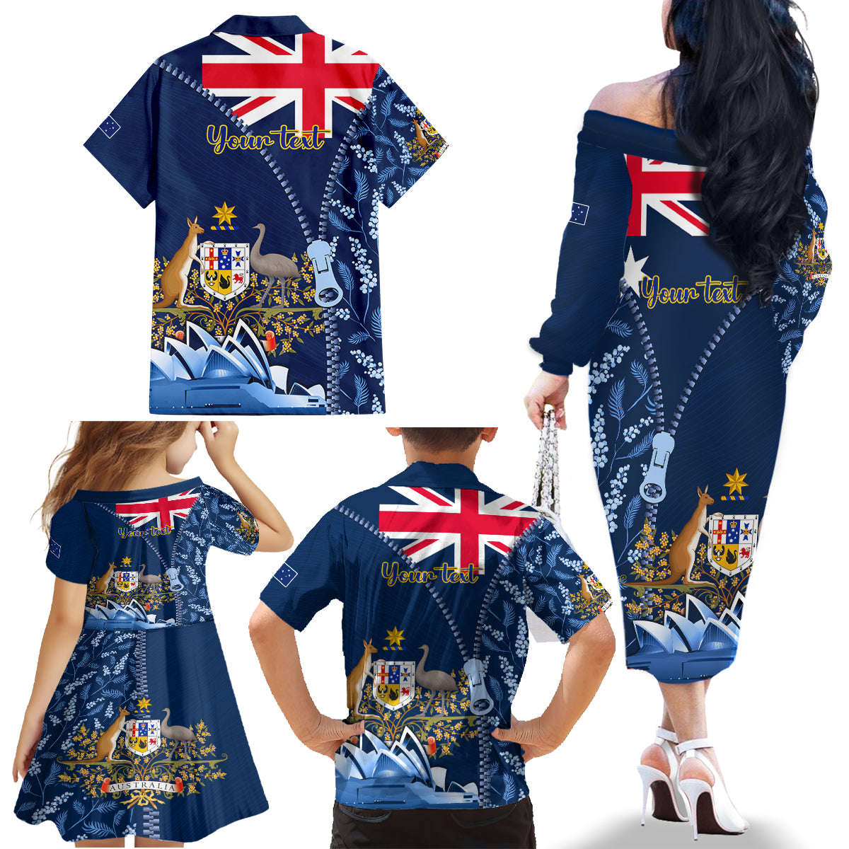 Personalised Happy Australia Day 26 January Family Matching Off Shoulder Long Sleeve Dress and Hawaiian Shirt LT9