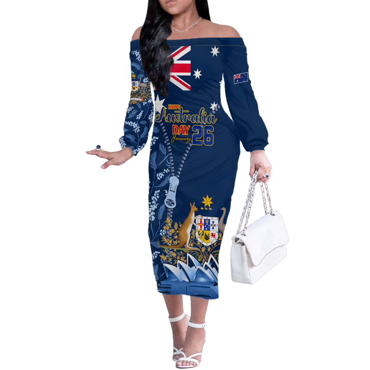 Personalised Happy Australia Day 26 January Family Matching Off Shoulder Long Sleeve Dress and Hawaiian Shirt LT9