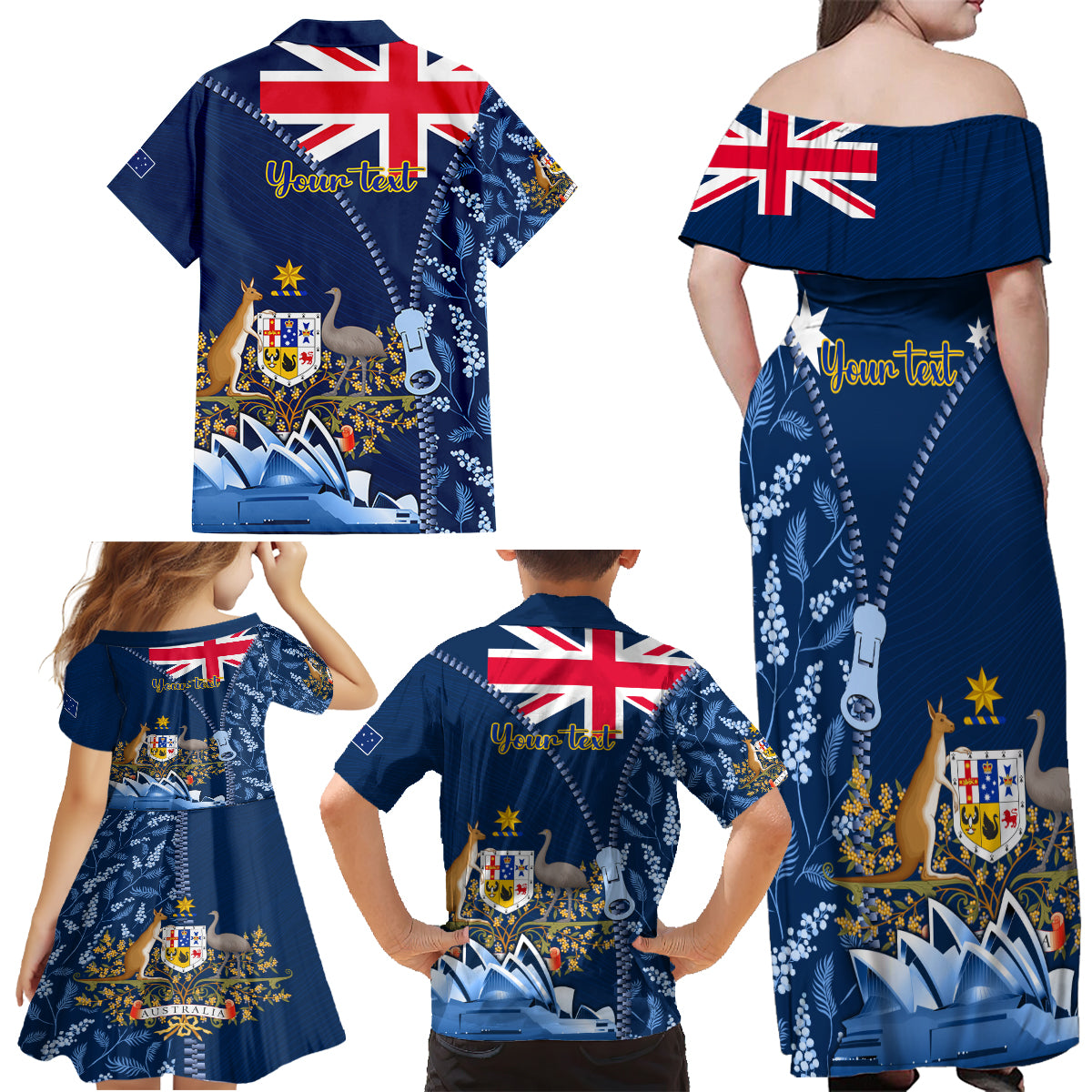 Personalised Happy Australia Day 26 January Family Matching Off Shoulder Maxi Dress and Hawaiian Shirt LT9