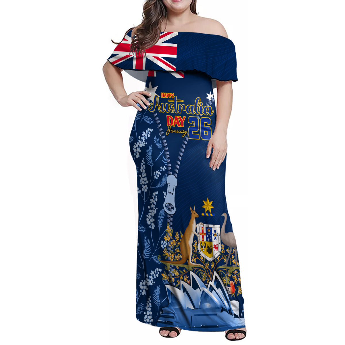 Personalised Happy Australia Day 26 January Family Matching Off Shoulder Maxi Dress and Hawaiian Shirt LT9