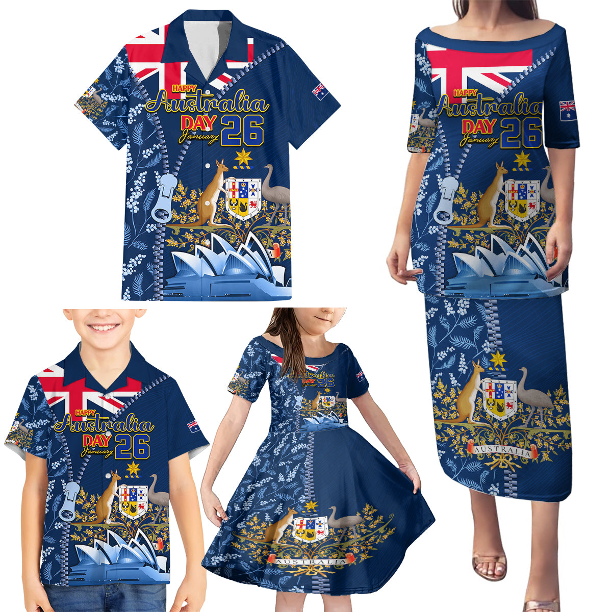 Personalised Happy Australia Day 26 January Family Matching Puletasi Dress and Hawaiian Shirt LT9