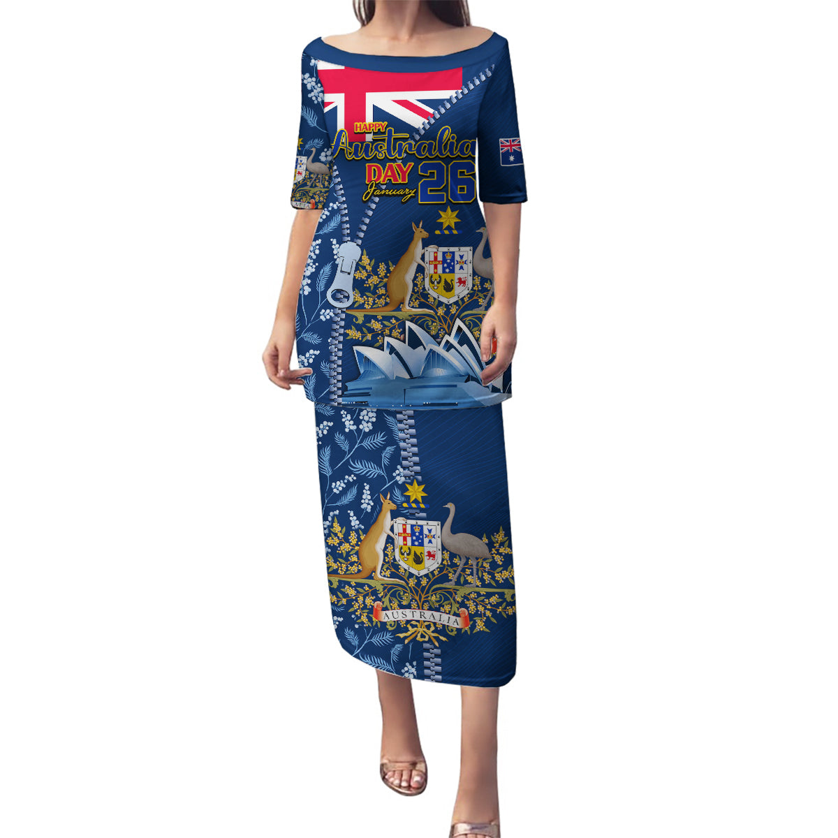 Personalised Happy Australia Day 26 January Family Matching Puletasi Dress and Hawaiian Shirt LT9