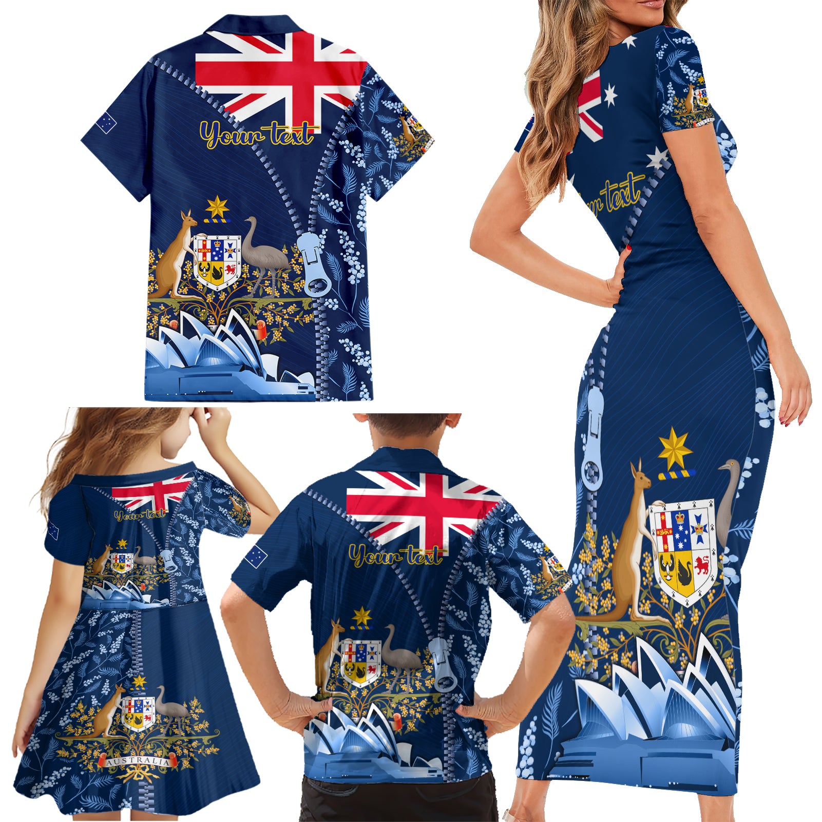 Personalised Happy Australia Day 26 January Family Matching Short Sleeve Bodycon Dress and Hawaiian Shirt LT9