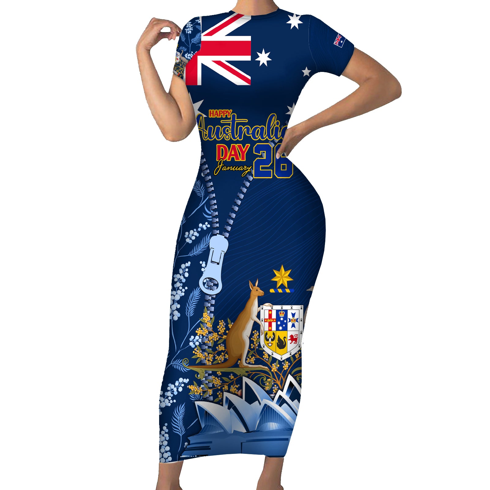 Personalised Happy Australia Day 26 January Family Matching Short Sleeve Bodycon Dress and Hawaiian Shirt LT9