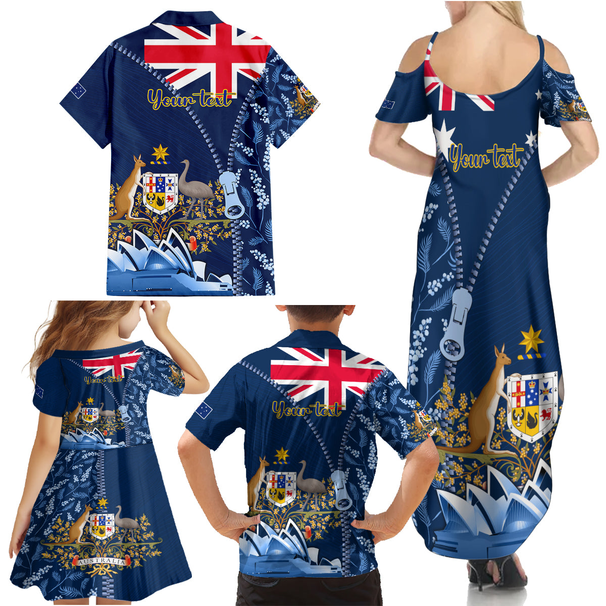 Personalised Happy Australia Day 26 January Family Matching Summer Maxi Dress and Hawaiian Shirt LT9
