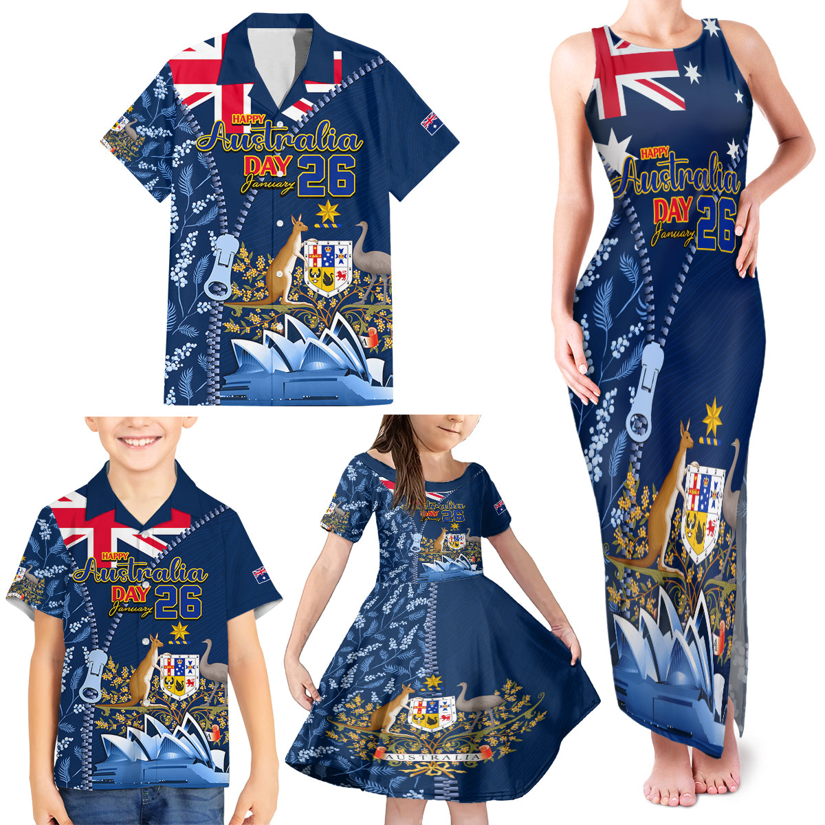 Personalised Happy Australia Day 26 January Family Matching Tank Maxi Dress and Hawaiian Shirt LT9