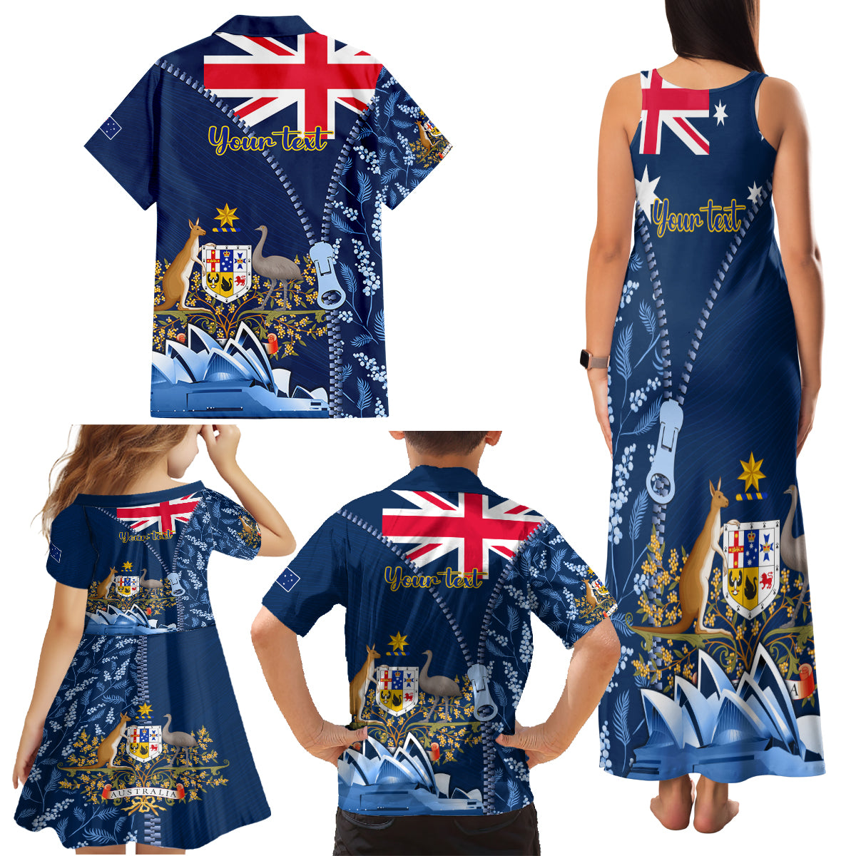 Personalised Happy Australia Day 26 January Family Matching Tank Maxi Dress and Hawaiian Shirt LT9