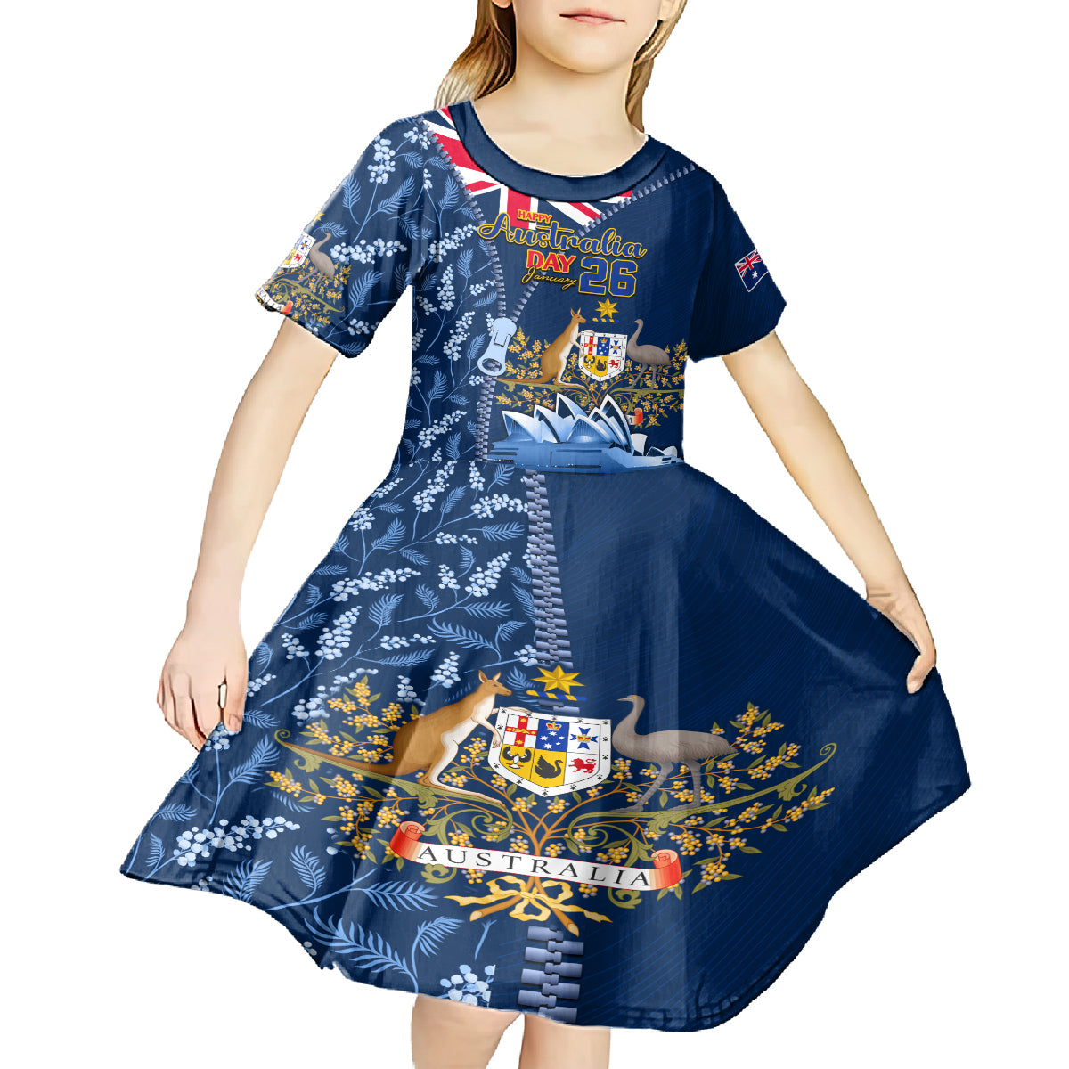 Personalised Happy Australia Day 26 January Kid Short Sleeve Dress - Vibe Hoodie Shop