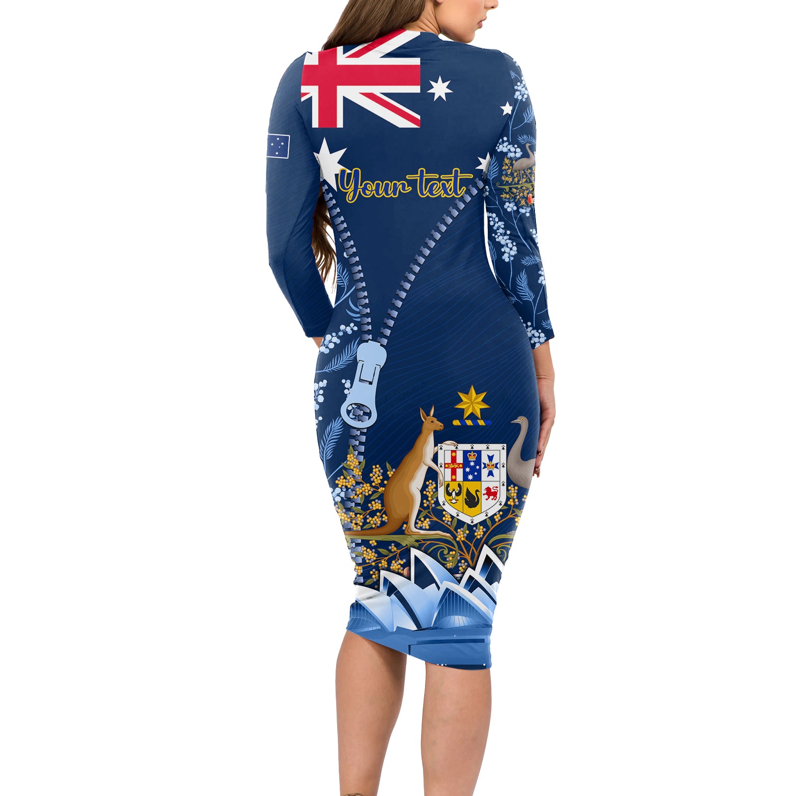 Personalised Happy Australia Day 26 January Long Sleeve Bodycon Dress LT9