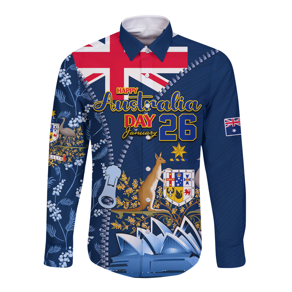 Personalised Happy Australia Day 26 January Long Sleeve Button Shirt - Vibe Hoodie Shop