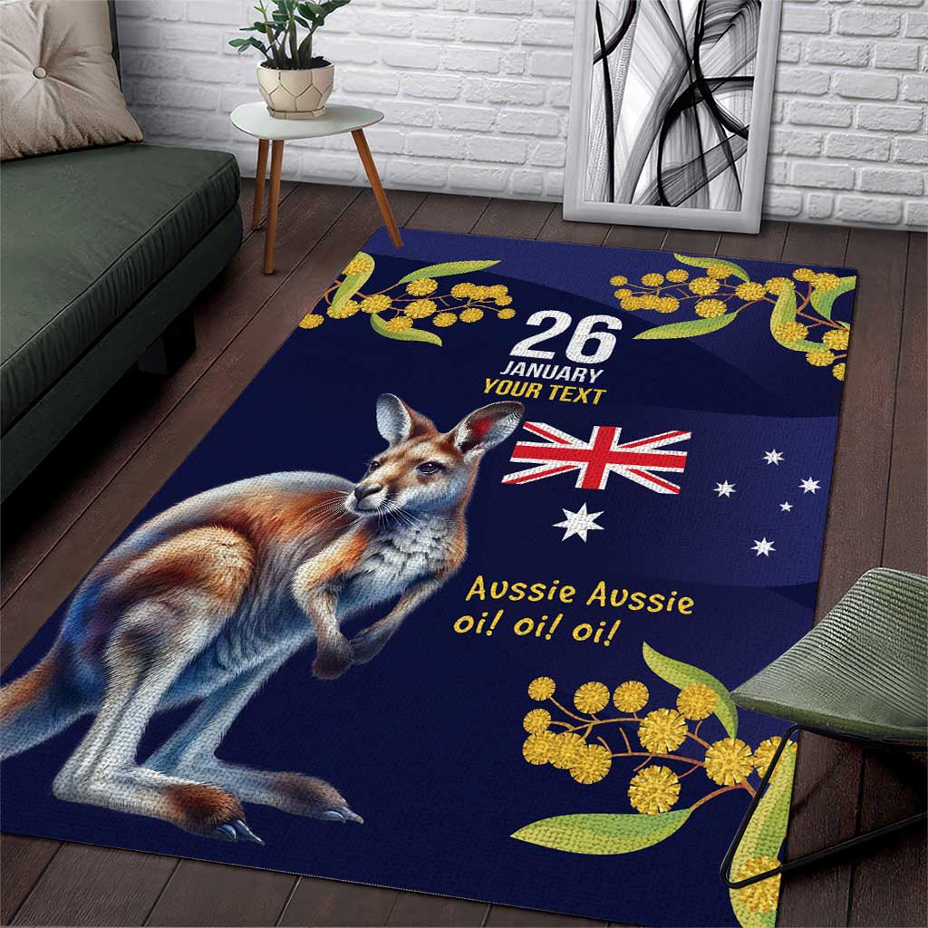 Blue Kangaroo and Golden Wattle Personalised Area Rug Happy Australia Day 6 January - Vibe Hoodie Shop