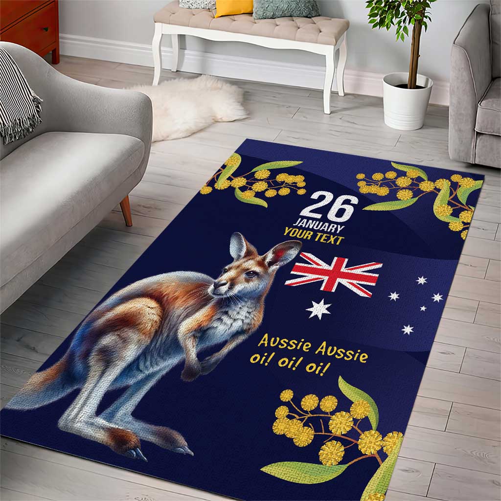 Blue Kangaroo and Golden Wattle Personalised Area Rug Happy Australia Day 6 January - Vibe Hoodie Shop