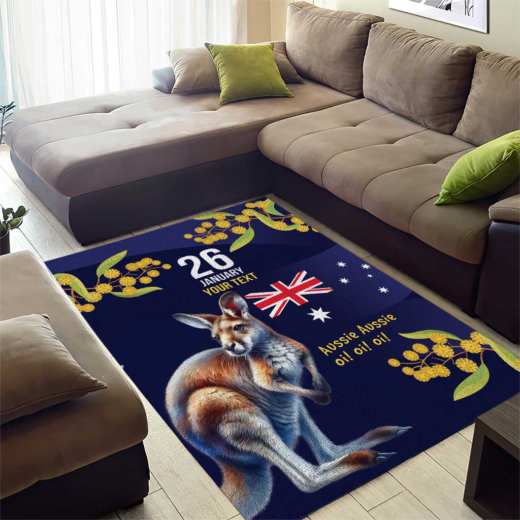 Blue Kangaroo and Golden Wattle Personalised Area Rug Happy Australia Day 6 January - Vibe Hoodie Shop