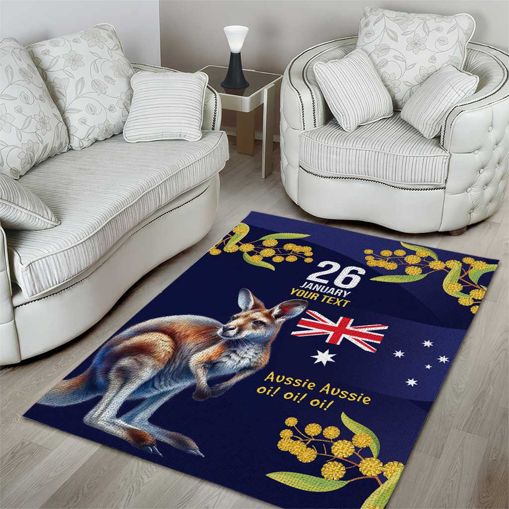 Blue Kangaroo and Golden Wattle Personalised Area Rug Happy Australia Day 6 January - Vibe Hoodie Shop