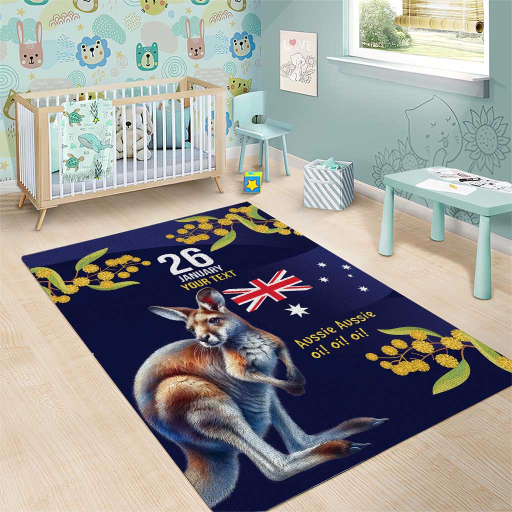 Blue Kangaroo and Golden Wattle Personalised Area Rug Happy Australia Day 6 January - Vibe Hoodie Shop