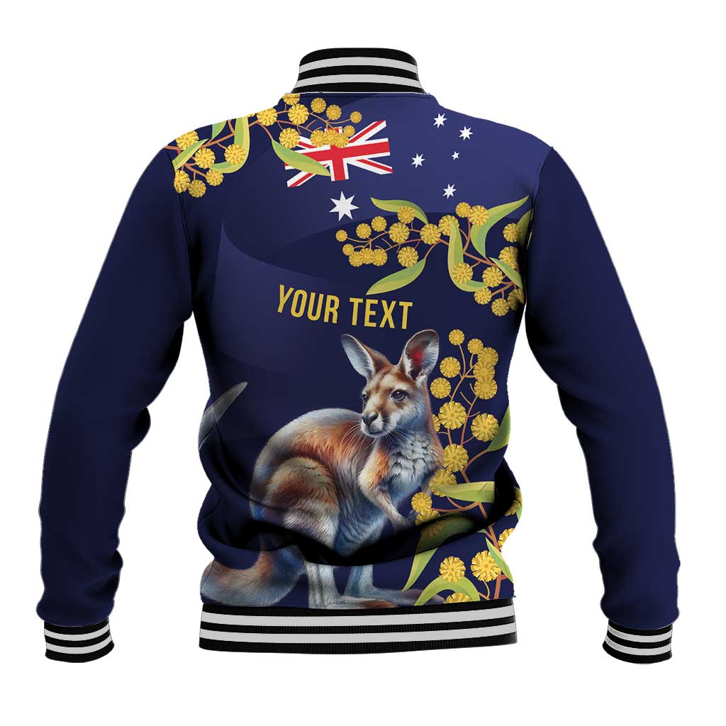 Blue Kangaroo and Golden Wattle Personalised Baseball Jacket Happy Australia Day 6 January - Vibe Hoodie Shop