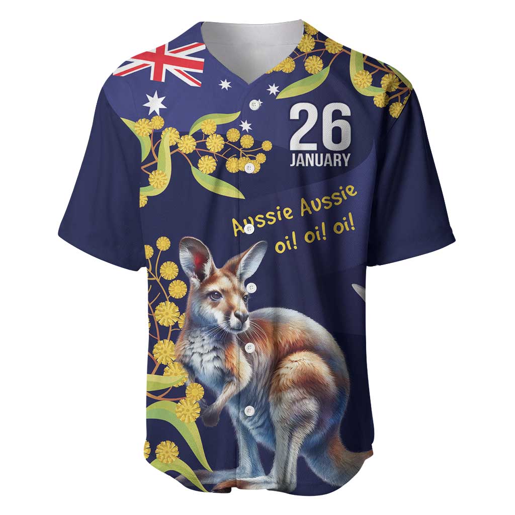 Blue Kangaroo and Golden Wattle Personalised Baseball Jersey Happy Australia Day 6 January - Vibe Hoodie Shop