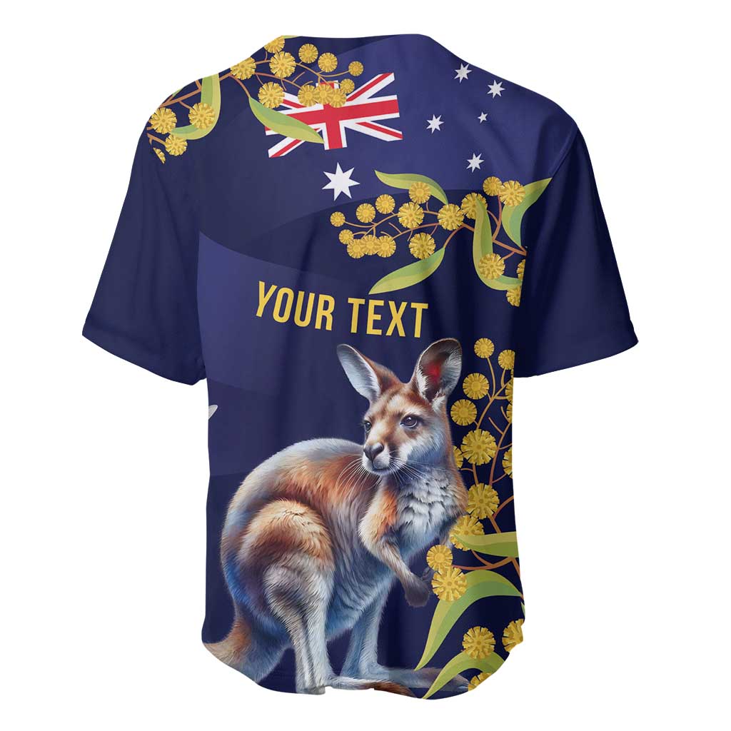 Blue Kangaroo and Golden Wattle Personalised Baseball Jersey Happy Australia Day 6 January - Vibe Hoodie Shop