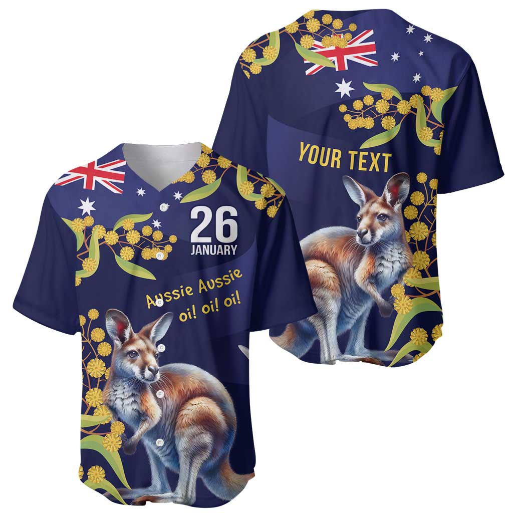 Blue Kangaroo and Golden Wattle Personalised Baseball Jersey Happy Australia Day 6 January - Vibe Hoodie Shop