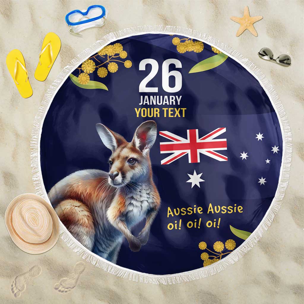 Blue Kangaroo and Golden Wattle Personalised Beach Blanket Happy Australia Day 6 January