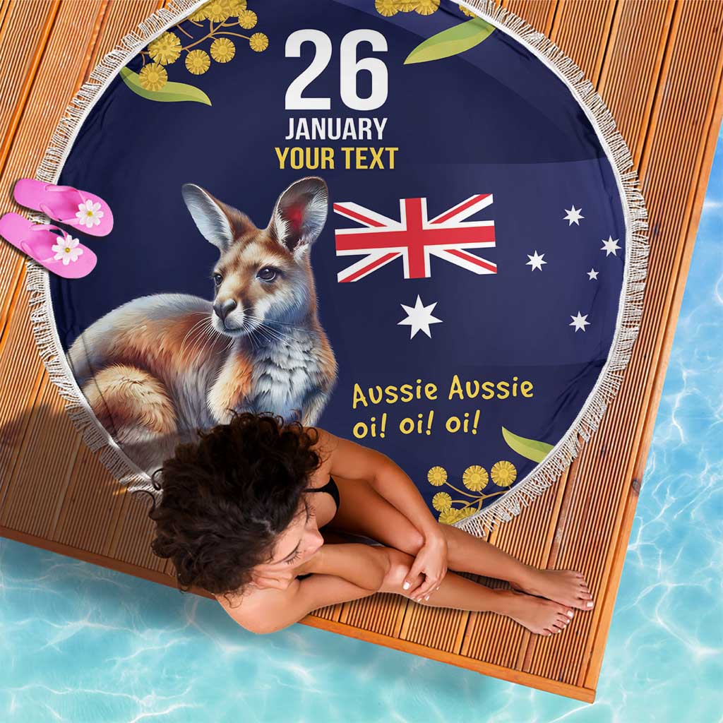 Blue Kangaroo and Golden Wattle Personalised Beach Blanket Happy Australia Day 6 January