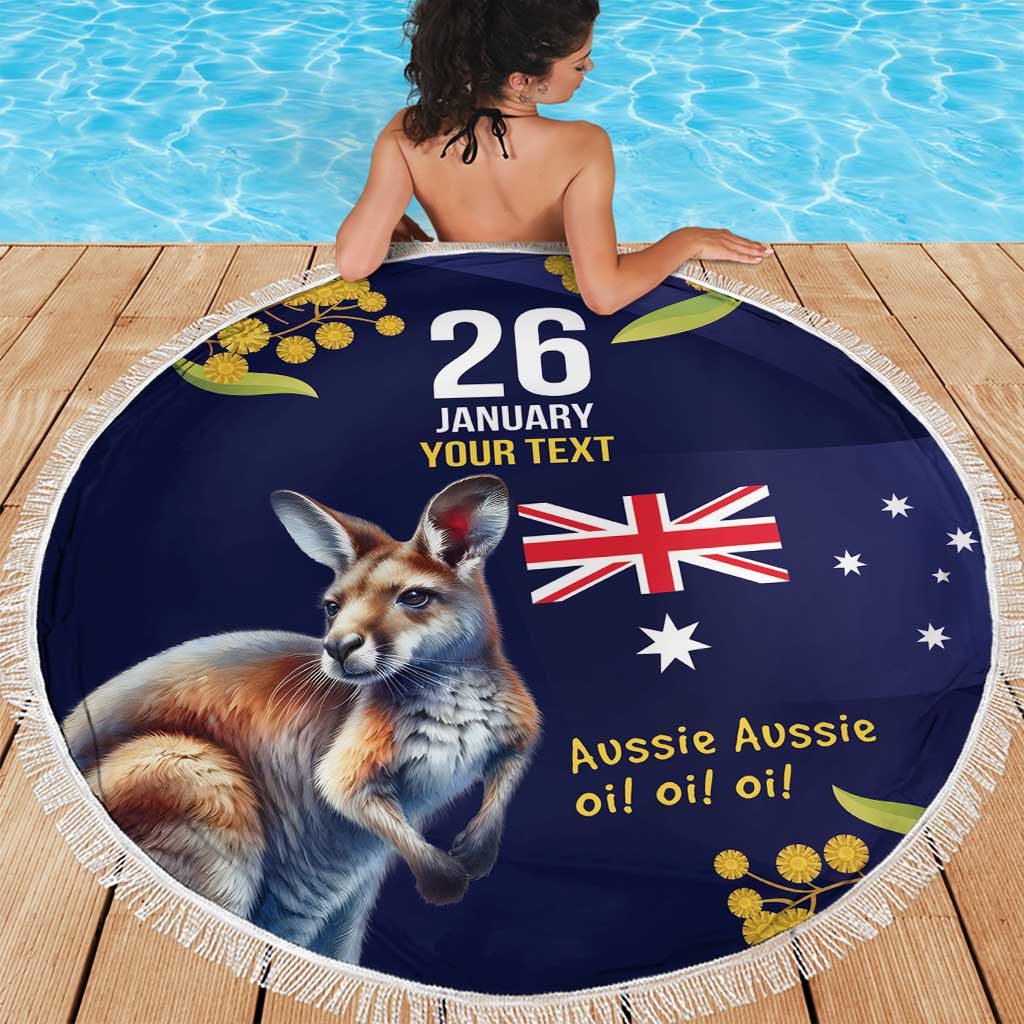 Blue Kangaroo and Golden Wattle Personalised Beach Blanket Happy Australia Day 6 January