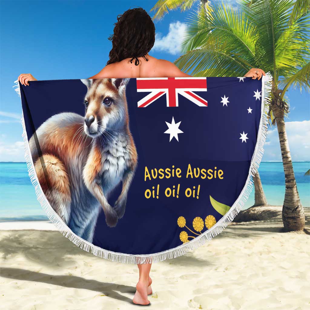 Blue Kangaroo and Golden Wattle Personalised Beach Blanket Happy Australia Day 6 January